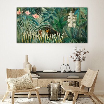 Tableau verre imprimé Forêt mystérieuse avec des animaux sauvages