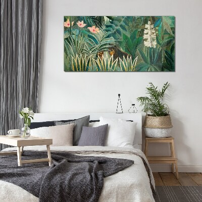 Tableau verre imprimé Forêt mystérieuse avec des animaux sauvages
