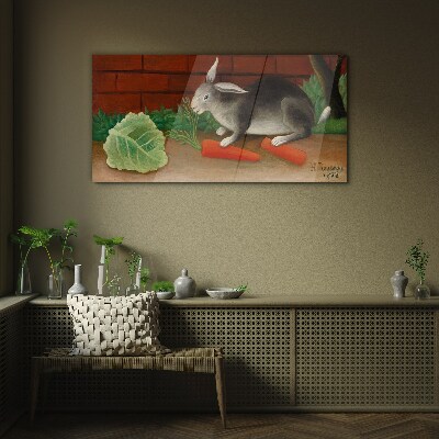 Tableau photo sur verre Lièvre aux carottes