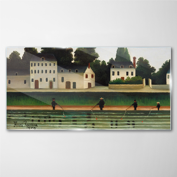 Tableau en verre Chasseurs de poissons au bord de la rivière