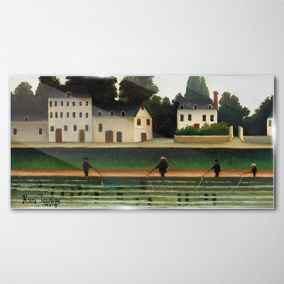 Tableau en verre Chasseurs de poissons au bord de la rivière