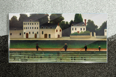 Tableau en verre Chasseurs de poissons au bord de la rivière