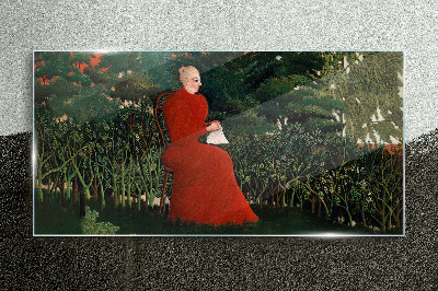 Tableau verre imprimé Manteau rouge dans le jardin