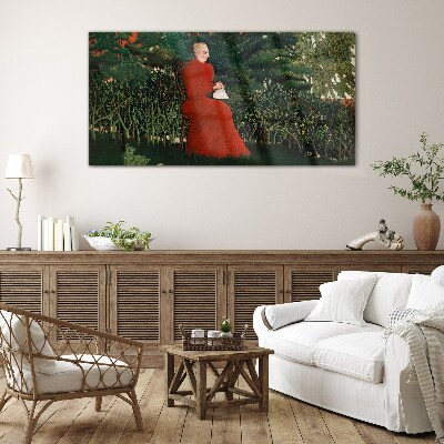 Tableau verre imprimé Manteau rouge dans le jardin