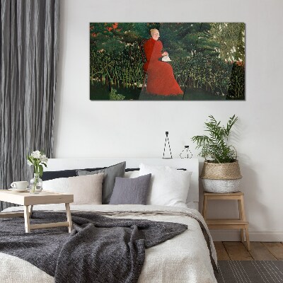 Tableau verre imprimé Manteau rouge dans le jardin