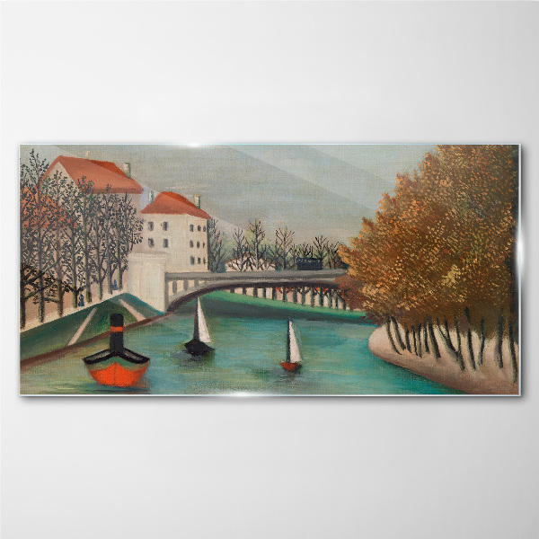 Tableau sur verre Un paysage paisible avec des bateaux