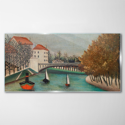 Tableau sur verre Un paysage paisible avec des bateaux