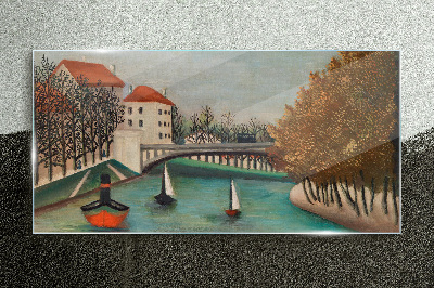 Tableau sur verre Un paysage paisible avec des bateaux