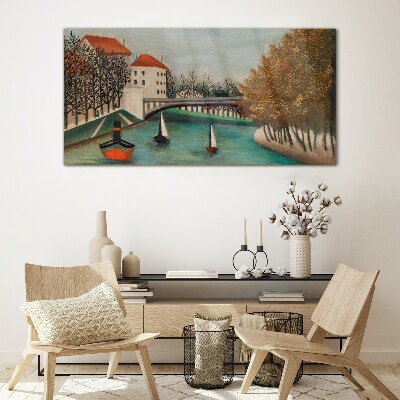 Tableau sur verre Un paysage paisible avec des bateaux