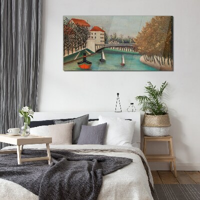 Tableau sur verre Un paysage paisible avec des bateaux