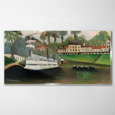 Tableau verre imprimé Un port tranquille avec un bateau à vapeur