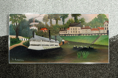 Tableau verre imprimé Un port tranquille avec un bateau à vapeur
