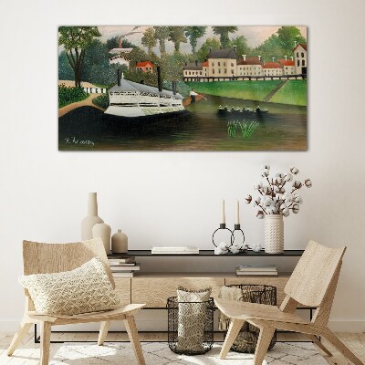 Tableau verre imprimé Un port tranquille avec un bateau à vapeur