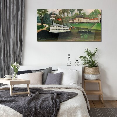 Tableau verre imprimé Un port tranquille avec un bateau à vapeur