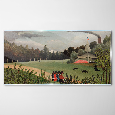 Tableau photo sur verre Paysage vert avec des personnages