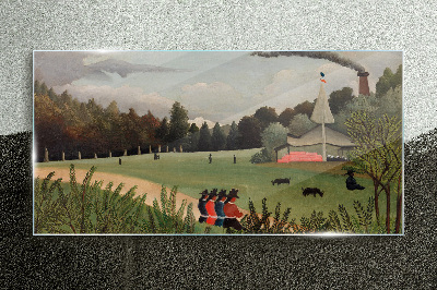 Tableau photo sur verre Paysage vert avec des personnages