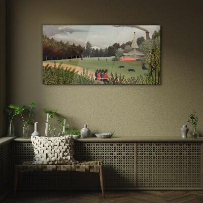 Tableau photo sur verre Paysage vert avec des personnages