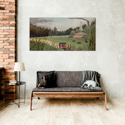 Tableau photo sur verre Paysage vert avec des personnages