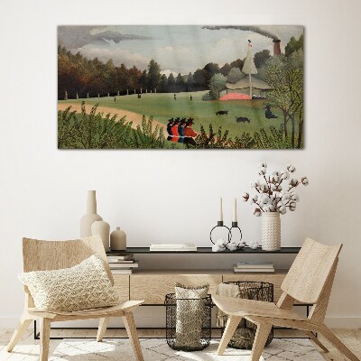 Tableau photo sur verre Paysage vert avec des personnages