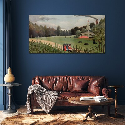 Tableau photo sur verre Paysage vert avec des personnages