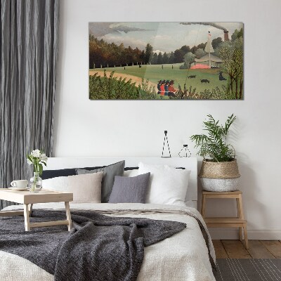Tableau photo sur verre Paysage vert avec des personnages