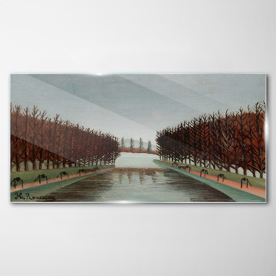 Tableau en verre Paysage d'hiver avec une rivière