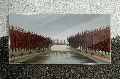 Tableau en verre Paysage d'hiver avec une rivière