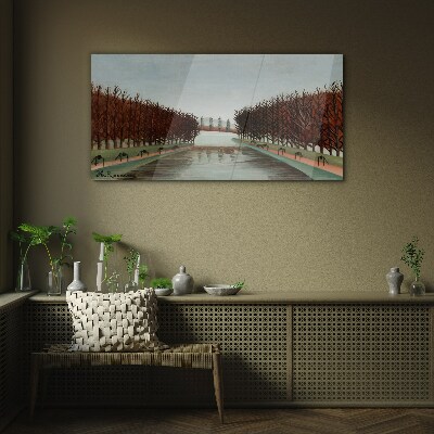 Tableau en verre Paysage d'hiver avec une rivière