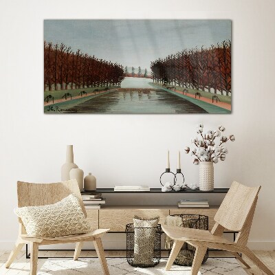 Tableau en verre Paysage d'hiver avec une rivière
