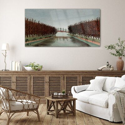 Tableau en verre Paysage d'hiver avec une rivière
