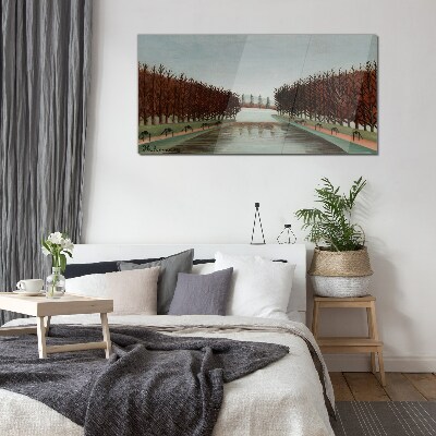 Tableau en verre Paysage d'hiver avec une rivière