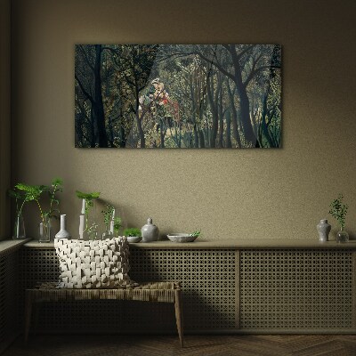 Tableau sur verre Cavalier mystérieux dans la forêt