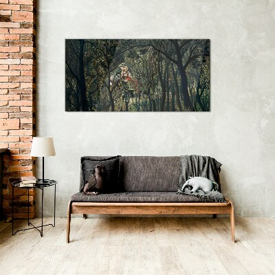 Tableau sur verre Cavalier mystérieux dans la forêt