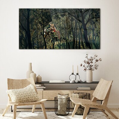 Tableau sur verre Cavalier mystérieux dans la forêt