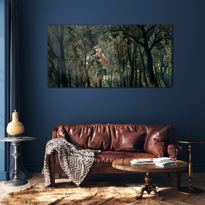 Tableau sur verre Cavalier mystérieux dans la forêt