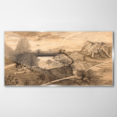 Tableau verre imprimé Paysage avec un pont et des arbres