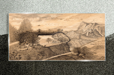 Tableau verre imprimé Paysage avec un pont et des arbres