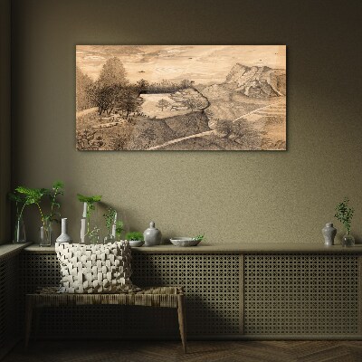 Tableau verre imprimé Paysage avec un pont et des arbres