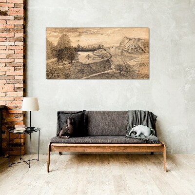 Tableau verre imprimé Paysage avec un pont et des arbres