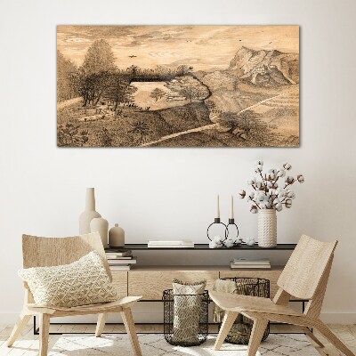 Tableau verre imprimé Paysage avec un pont et des arbres