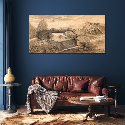 Tableau verre imprimé Paysage avec un pont et des arbres