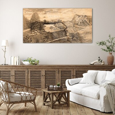 Tableau verre imprimé Paysage avec un pont et des arbres