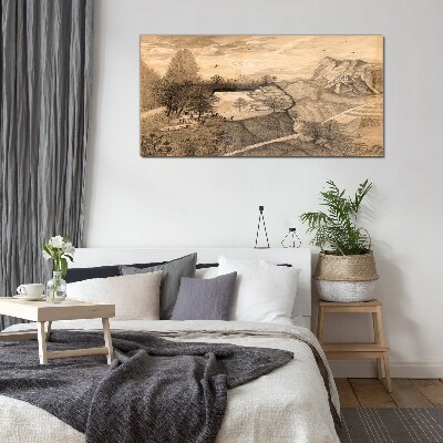 Tableau verre imprimé Paysage avec un pont et des arbres