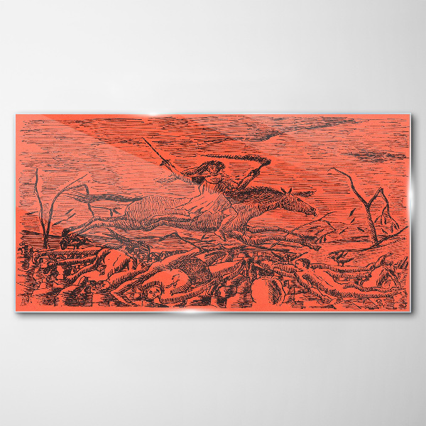 Tableau en verre Cavalier sur un paysage de feu