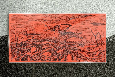 Tableau en verre Cavalier sur un paysage de feu