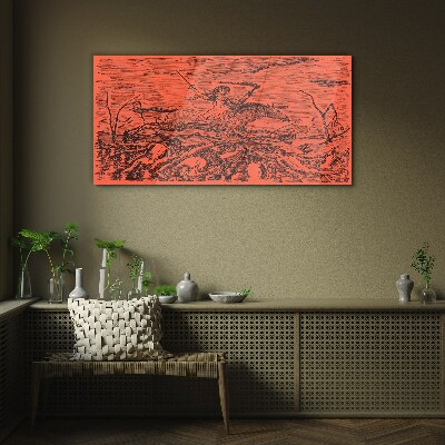 Tableau en verre Cavalier sur un paysage de feu