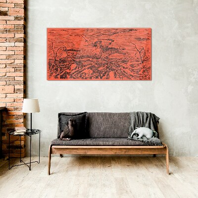 Tableau en verre Cavalier sur un paysage de feu