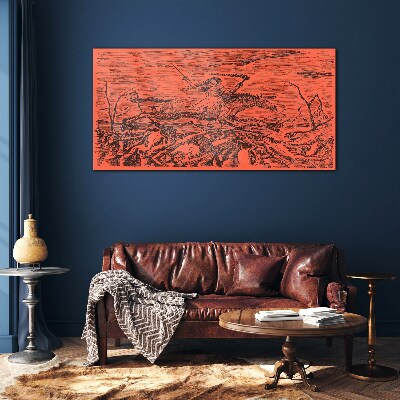 Tableau en verre Cavalier sur un paysage de feu