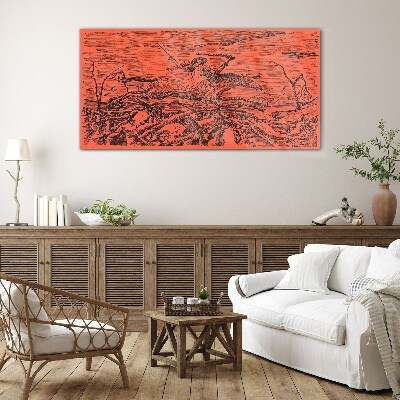 Tableau en verre Cavalier sur un paysage de feu