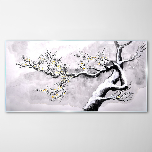 Tableau imprimé sur verre Une branche fleurie aux tons monochromes